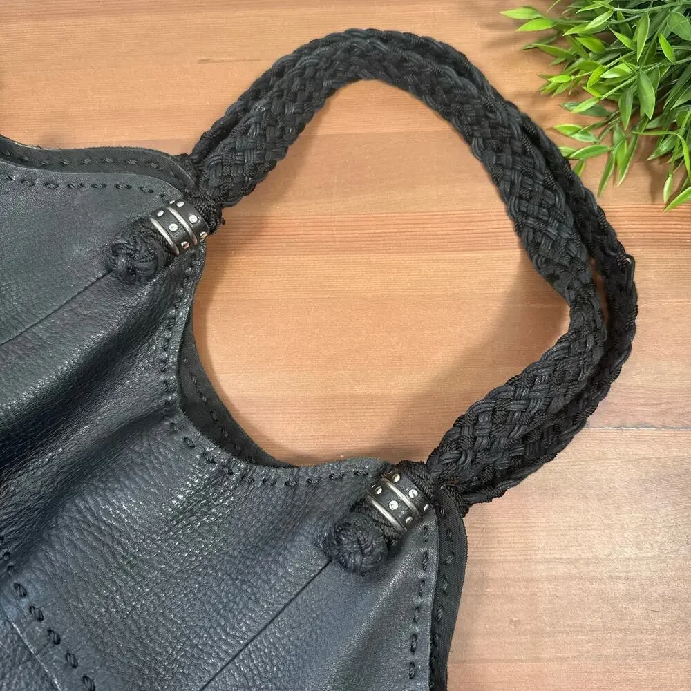 The Sak Indio Boho Black Leather Hobo Bag